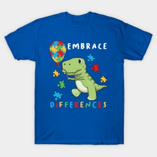 Autism Awareness T-Rex Dinosaur Color Puzzles Heart Balloons T-Shirt